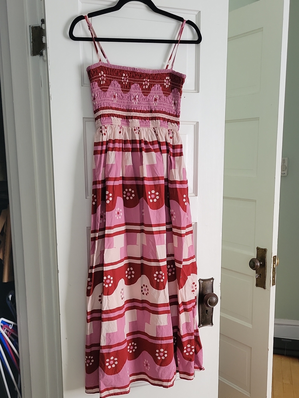 Madewell Pink & Red Tribal Geometric Patterned Smocked Sundress - M
